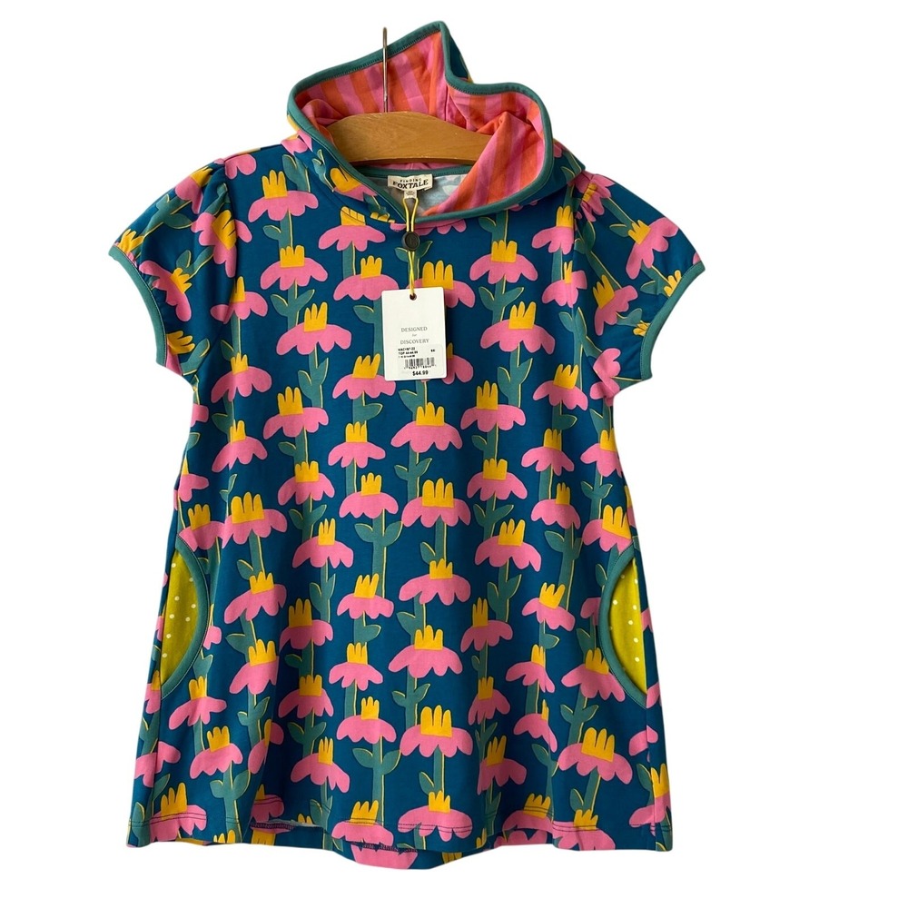Finding Foxtale Chasing Daisies Hoodie Tunic Top Girls 10 Blue Pink Whimsical